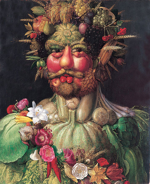 Guiseppe Arcimboldo (1527–1593) Rudolf II als Vertumnus (1590) Olieverf op doek (68 x 56 cm) Kasteel Skokloster, Zweden