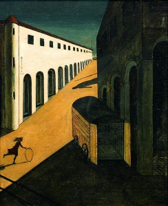 Giorgio de Chirico (1888 – 1978) Mysterie en melancholie van een straat (1914) Olieverf op doek (85 x 69 cm) particuliere collectie